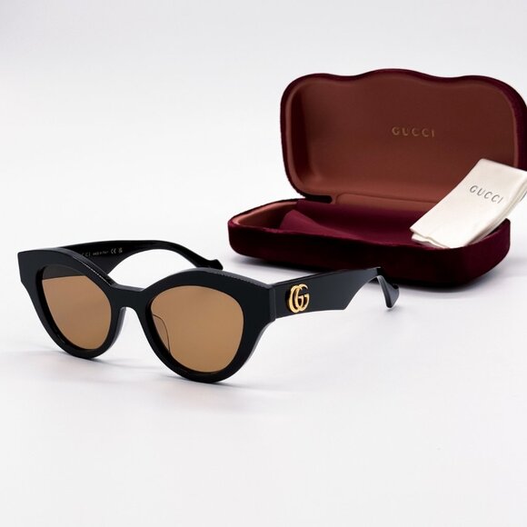 NEW GUCCI SUNGLASSES ROUND BLACK WOMEN GUCCI GG0957S 003 - Picture 1 of 12